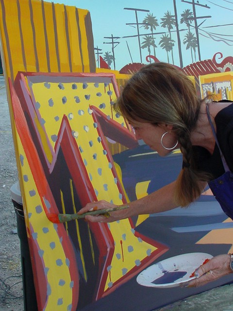 Peinture live du Neon Boneyard (Cimetière des Néons) de Las Vegas par Michelle AUBOIRON