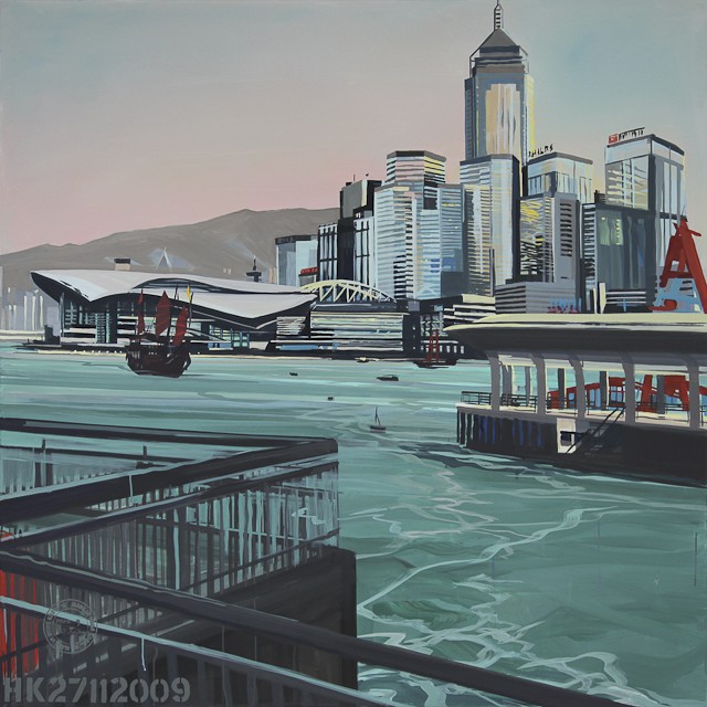 The Convention Centre - Peinture de Hong Kong - acrylique sur toile de Michelle Auboiron