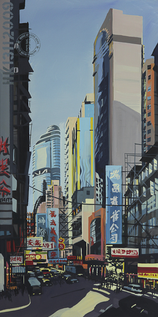Peinture Ã  Shanghai Street - Mongkok - Hong Kong - Une acrylique sur toile de Michelle Auboiron
