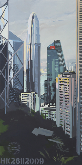 Peinture de Hong Kong Central depuis Bowen Road par Michelle Auboiron