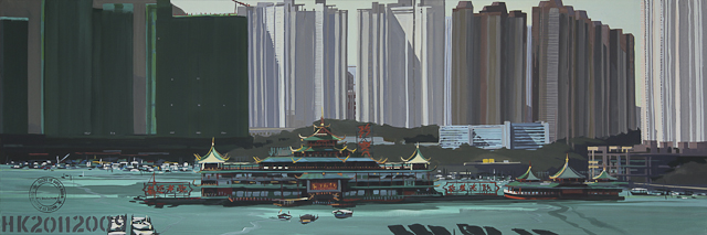 Le Jumbo Floating Restaurant - Port d'Aberdeen - Hong Kong - une toile de Michelle Auboiron