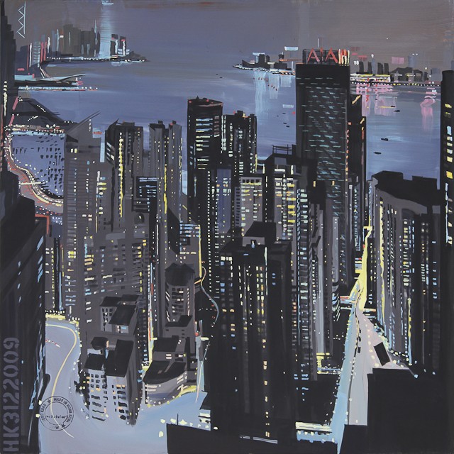 Peinture de Hong Kong de nuit par Michelle Auboiron