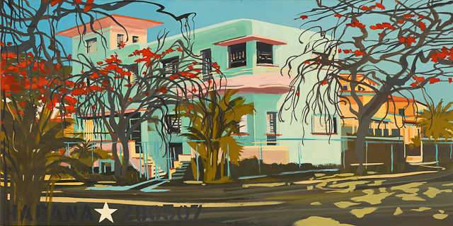 Villa aux flamboyants Ã  Miramar - La Habana - Cuba - Peinture de Michelle Auboiron