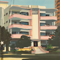 L'immeuble rose - Tableau de la Havane par Michelle Auboiron