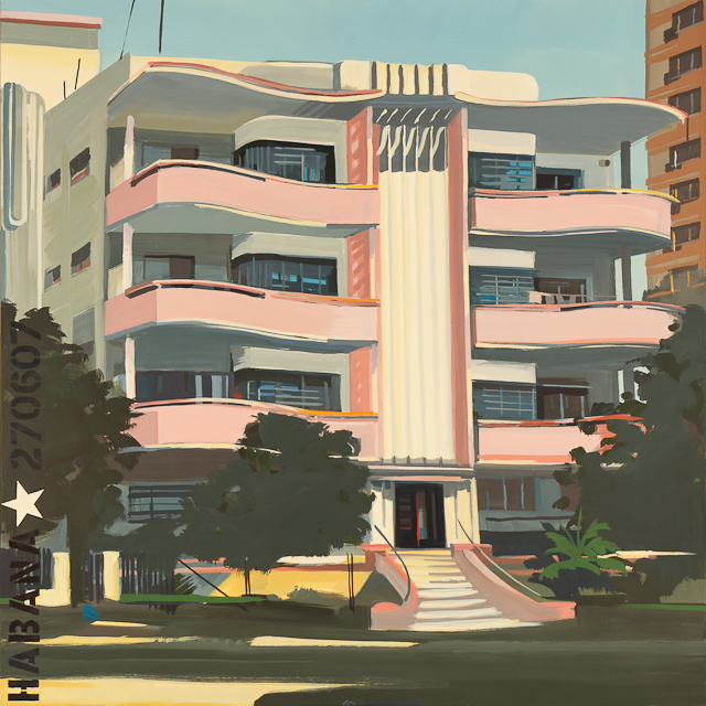 Architecture des années 50 de la Havane - Acrylique sur toile de Michelle Auboiron