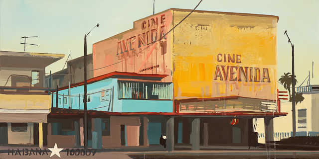 Architecture des années 50 Ã  la Havane - Le cinéma Avenida - Peinture de Michelle Auboiron