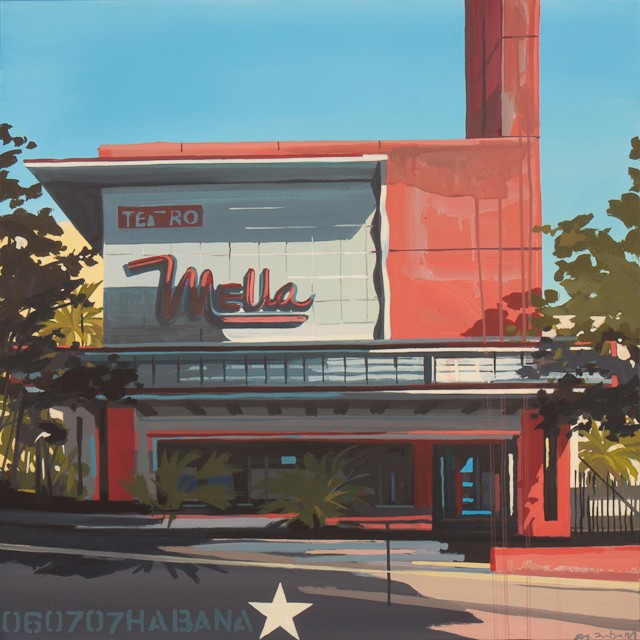 Teatro Nella Ã  la Havane - Acrylique sur toile de Michelle Auboiron