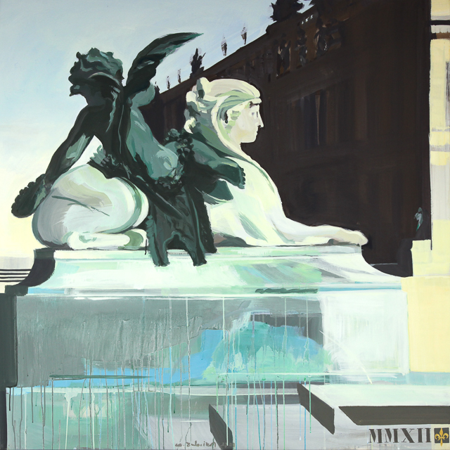 Amour porté par un Sphinx - Peinture du Parc du Château de Versailles par Michelle AUBOIRON