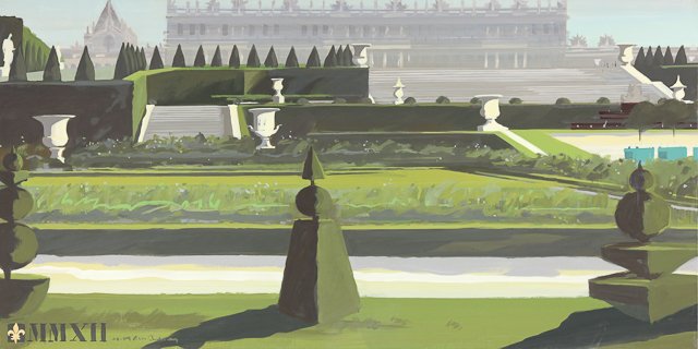 Les topiaires du parterre de Latone - Peinture du Parc du Château de Versailles par Michelle AUBOIRON
