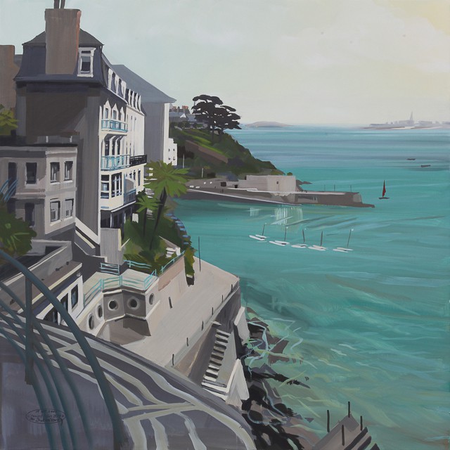 Peinture du Bric Ã  Brac et de la promenade de la lune Ã  Dinard par Michelle Auboiron - Peinture de Bretagne