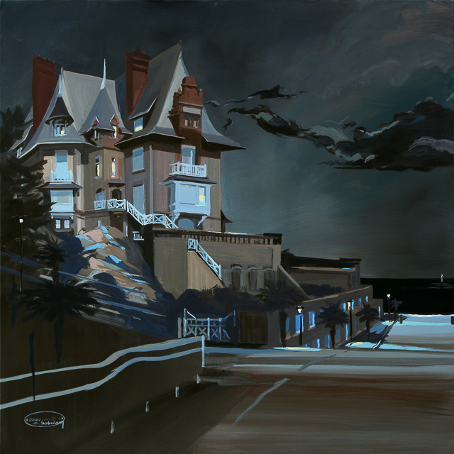 Peinture de nuit de la Villa Rosavel Ã  Saint Enogat par Michelle AUBOIRON