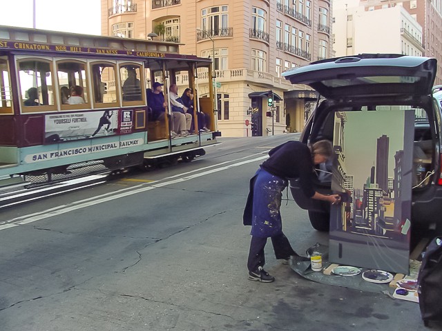 Peinture live des ponts américains de New York et San Francisco par Michelle Auboiron