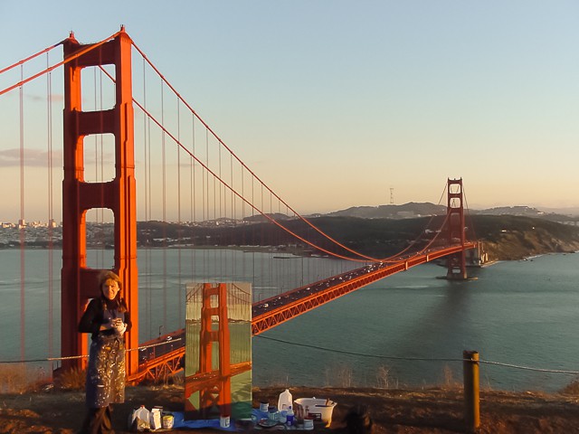 Peinture live des ponts américains de New York et San Francisco par Michelle Auboiron