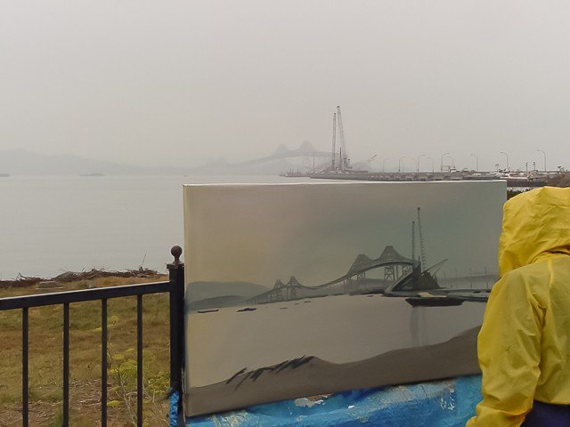 Peinture live des ponts américains de New York et San Francisco par Michelle Auboiron