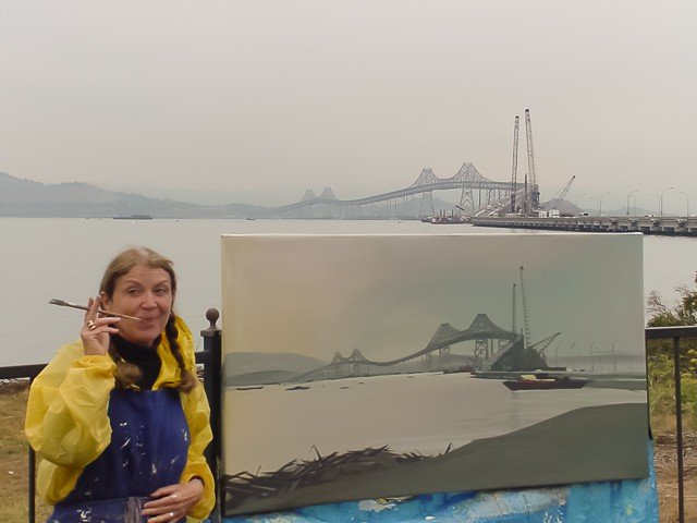Peinture live des ponts américains de New York et San Francisco par Michelle Auboiron
