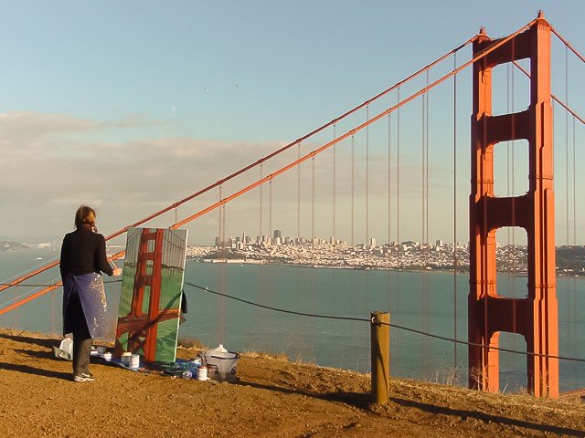Peinture live des ponts américains de New York et San Francisco par Michelle Auboiron