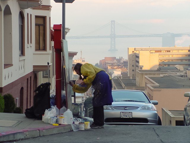 Peinture live des ponts américains de New York et San Francisco par Michelle Auboiron