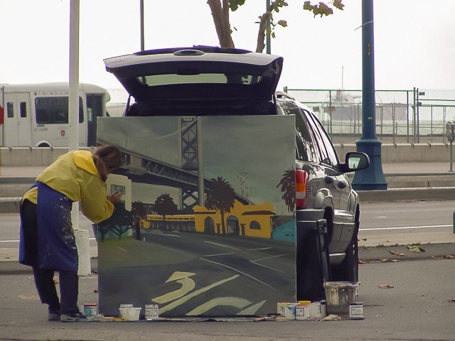 Peinture live des ponts américains de New York et San Francisco par Michelle Auboiron