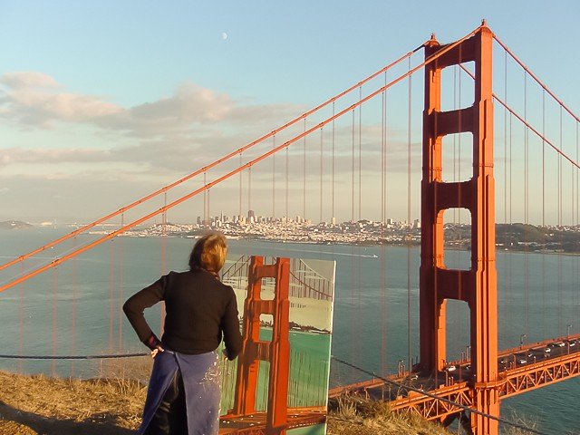 Peinture live des ponts américains de New York et San Francisco par Michelle Auboiron