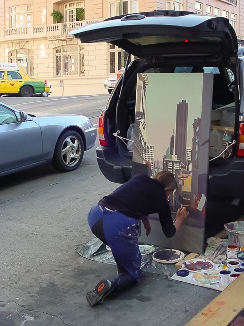 Peinture live des ponts américains de New York et San Francisco par Michelle Auboiron