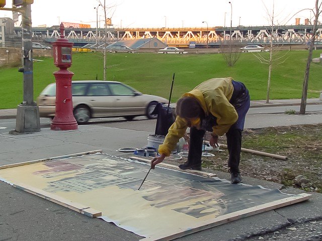 Peinture live des ponts américains de New York et San Francisco par Michelle Auboiron