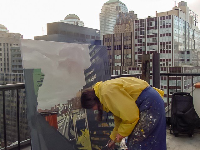 Peinture live des ponts américains de New York et San Francisco par Michelle Auboiron