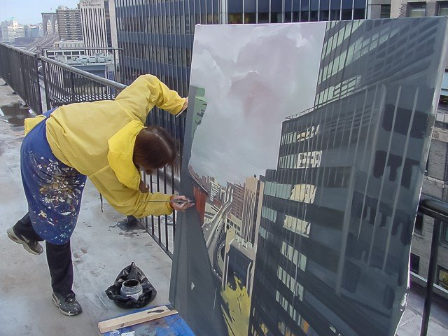 Peinture live des ponts américains de New York et San Francisco par Michelle Auboiron