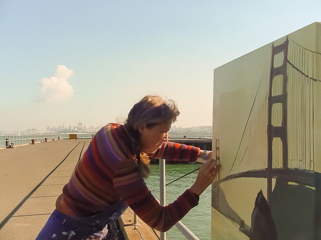 Peinture live des ponts américains de New York et San Francisco par Michelle Auboiron