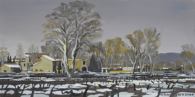 Les vignes sous la neige Ã  Oppède - Peinture du Lubéron par Michelle AUBOIRON