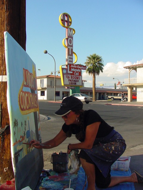 Peinture live des vieux motels de Las Vegas par Michelle AUBOIRON
