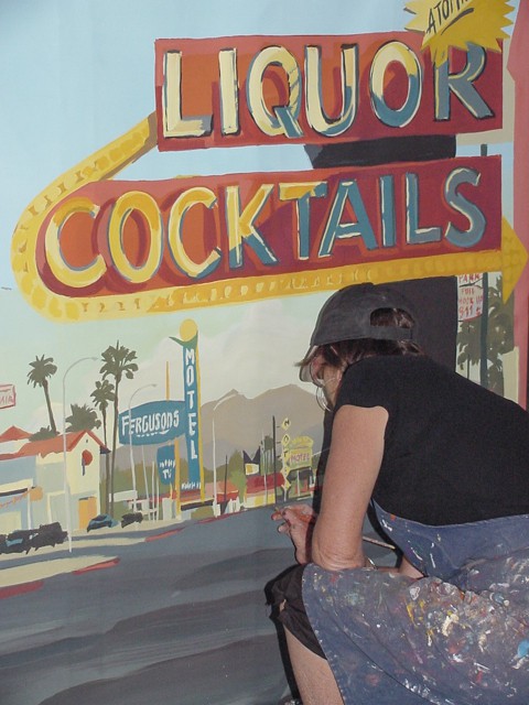 Peinture live des vieux motels de Las Vegas par Michelle AUBOIRON