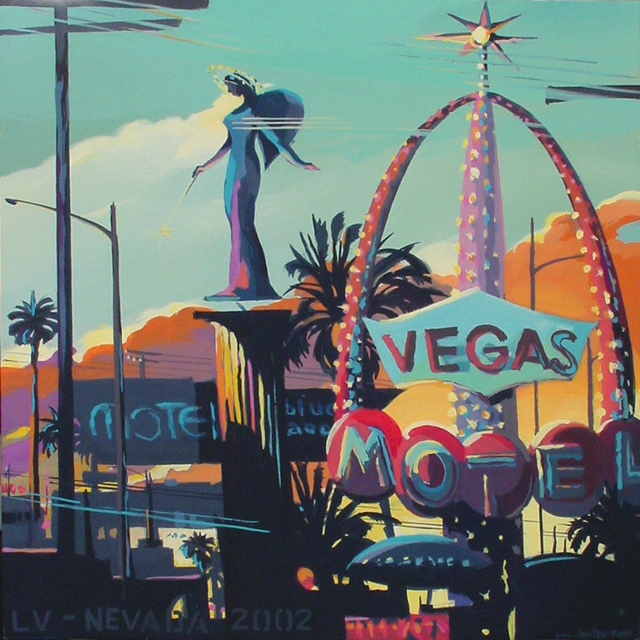 Vegas - Série Motels des fifties (Las Vegas) - Peinture de Michelle AUBOIRON 
