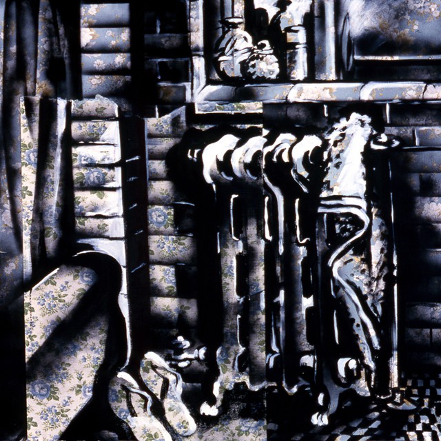 Chambre 12 - Peintures de Michelle Auboiron - Série Central HÃ´tel - Acrylique et bombe sur papier peint.