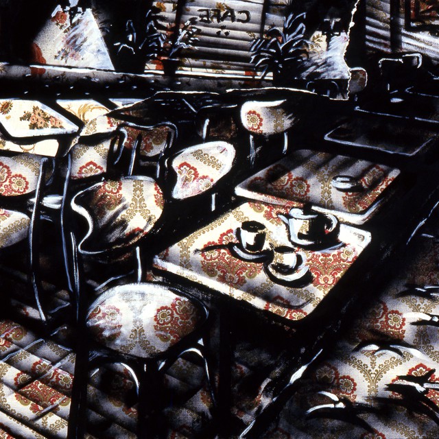 Peintures de Michelle Auboiron - Série Central HÃ´tel - Acrylique et bombe sur papier peint.