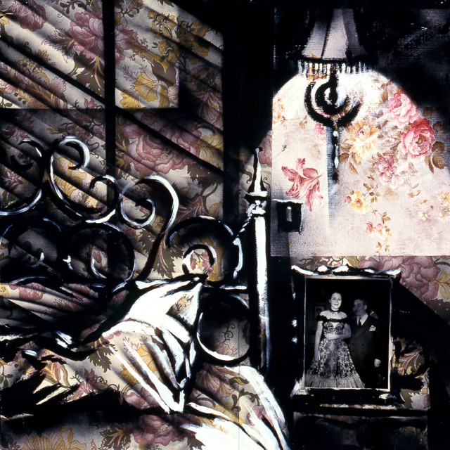 Peintures de Michelle Auboiron - Série Central HÃ´tel - Acrylique et bombe sur papier peint.