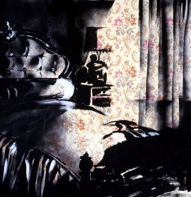 Peintures de Michelle Auboiron - Série Central HÃ´tel - Acrylique et bombe sur papier peint.