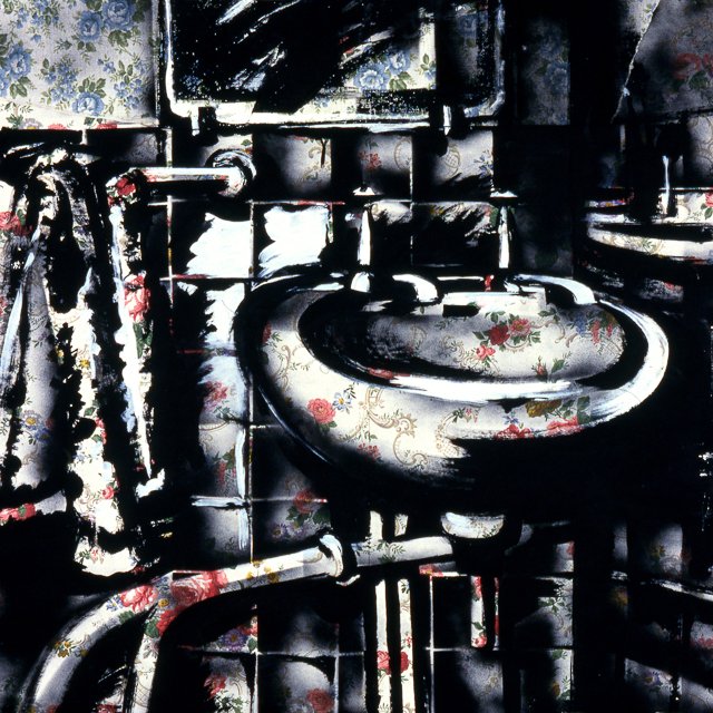 Peintures de Michelle Auboiron - Série Central Hôtel - Acrylique et bombe sur papier peint.