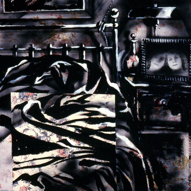 Peintures de Michelle Auboiron - Série Central Hôtel - Acrylique et bombe sur papier peint.