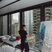 Marina-city-from-IBM-Tower-Chicago-Painting-by-Michelle-Auboiron thumbnail