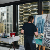 Marina-city-from-IBM-Tower-Chicago-Painting-by-Michelle-Auboiron-4 thumbnail