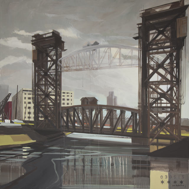 Peinture de Chicago par Michelle AUBOIRON - Painting of Chicago by Michelle AUBOIRON - Canal Street Railroad Bridge