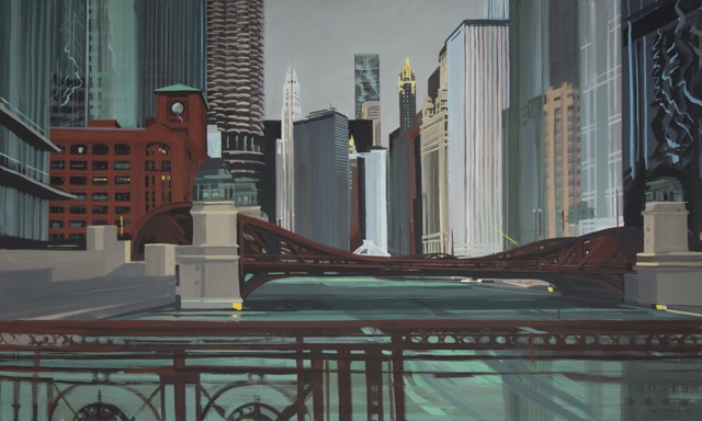 Peinture de Chicago par Michelle AUBOIRON - Painting of Chicago by Michelle AUBOIRON - On Wells Street Bridge