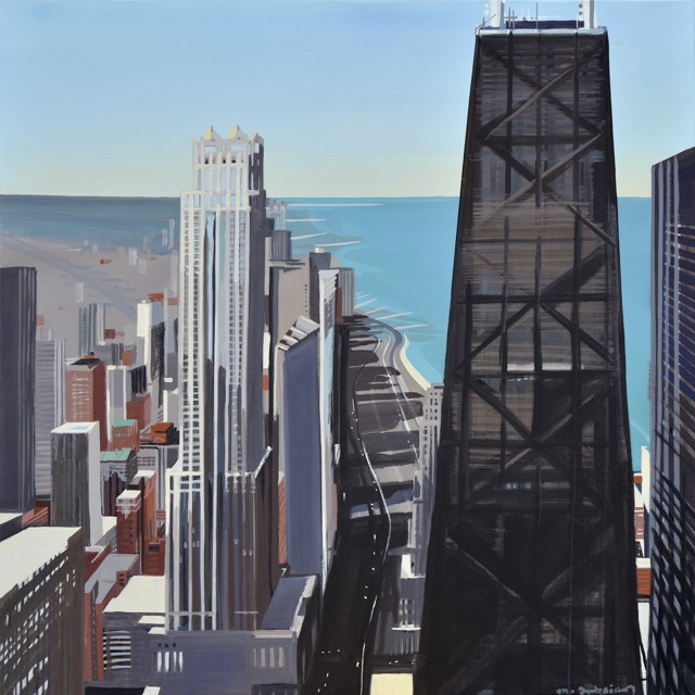 Peinture de Chicago par Michelle AUBOIRON - Painting of Chicago by Michelle AUBOIRON - John Hancock Center from the deck