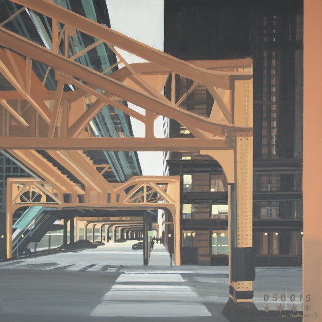 Peinture de Chicago par Michelle AUBOIRON - Painting of Chicago by Michelle AUBOIRON - Under the "L" - Dearborn & Van Buren