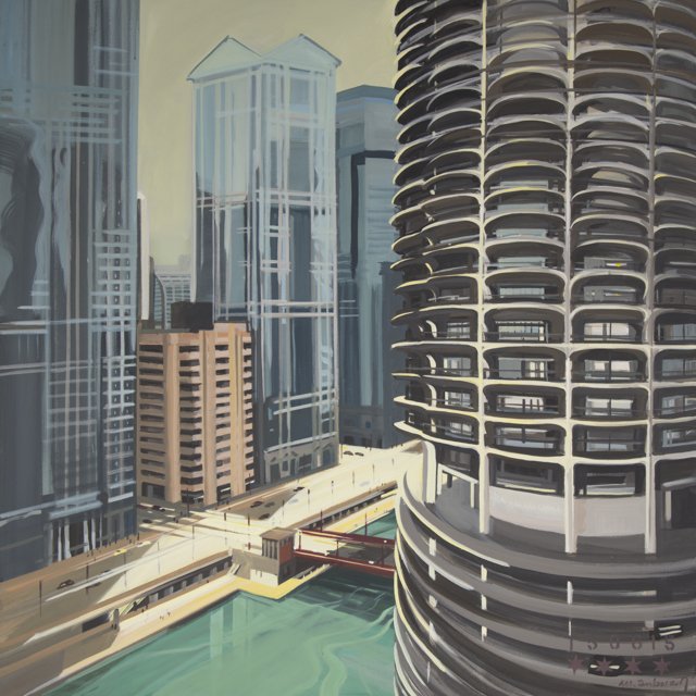 Peinture de Chicago par Michelle AUBOIRON - Painting of Chicago by Michelle AUBOIRON - Marina City