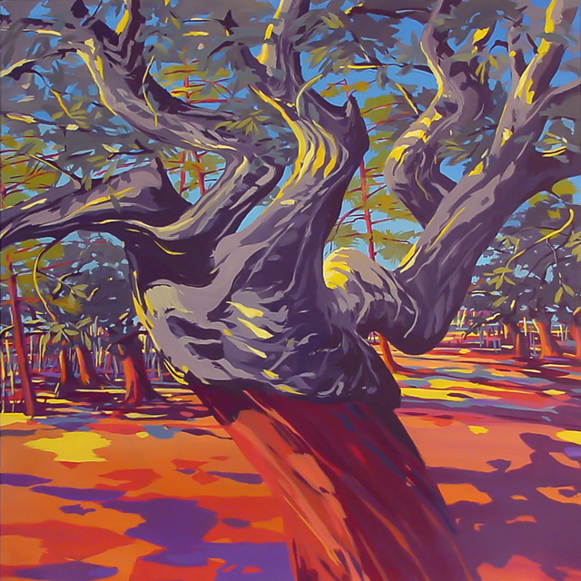 Le chêne-liège de Cala Rossa - Peinture de Corse de Michelle Auboiron