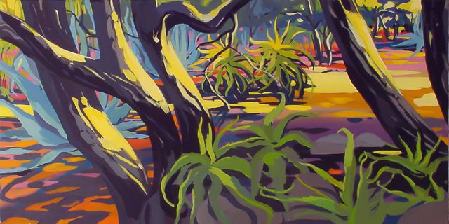 Arbres et Cactus - Cala Rossa - Peinture de Corse de Michelle Auboiron