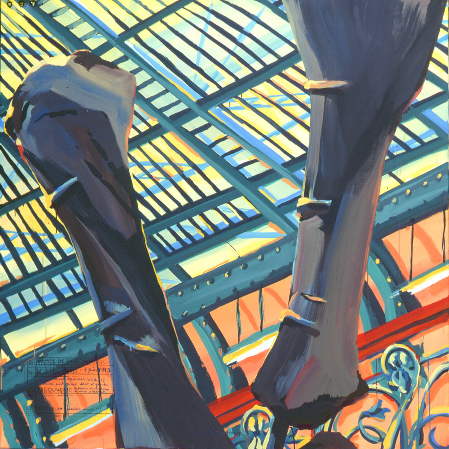 Fragment du "Diplonosaure" de Michelle AUBOIRON - Une peinture monumentale réalisée dans la grande galerie de paléontologie du Muséum d'Histoire Naturelle du Jardin des Plantes de Paris