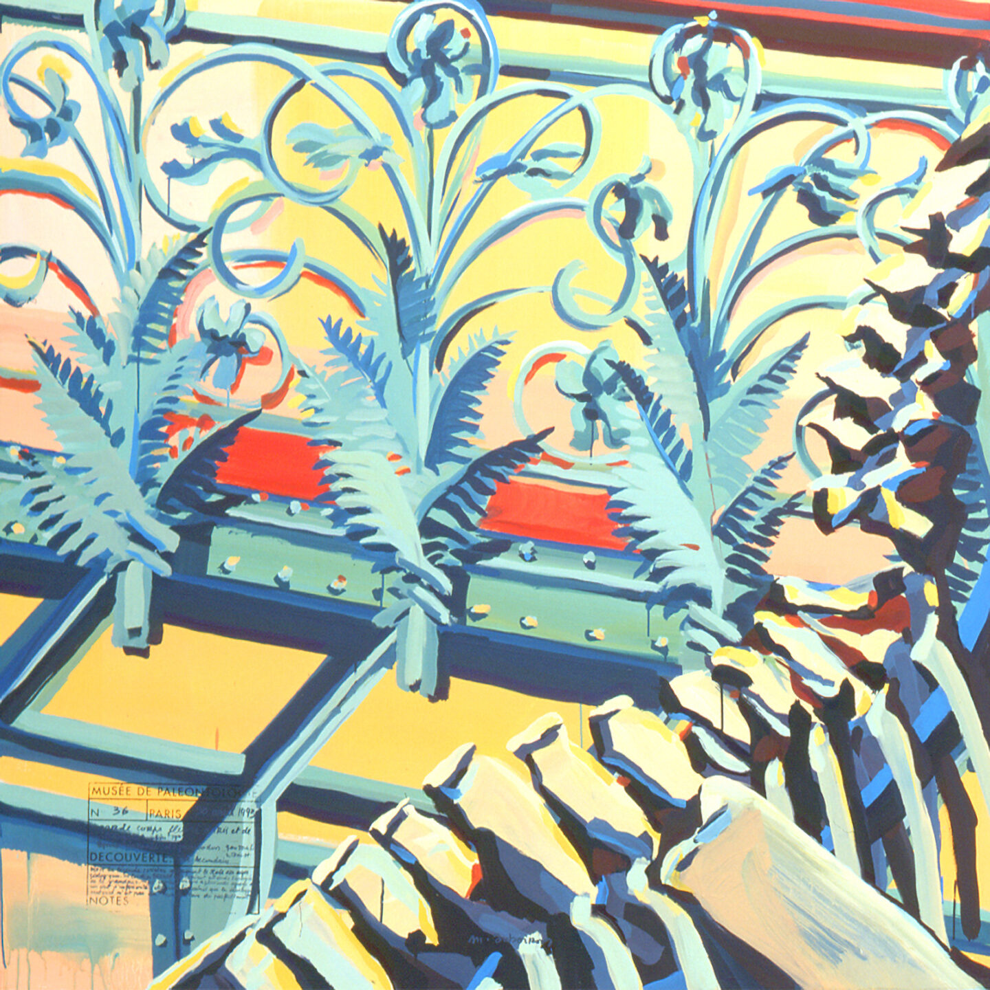 Fragment du "Diplonosaure" de Michelle AUBOIRON - Une peinture monumentale réalisée dans la grande galerie de paléontologie du Muséum d'Histoire Naturelle du Jardin des Plantes de Paris