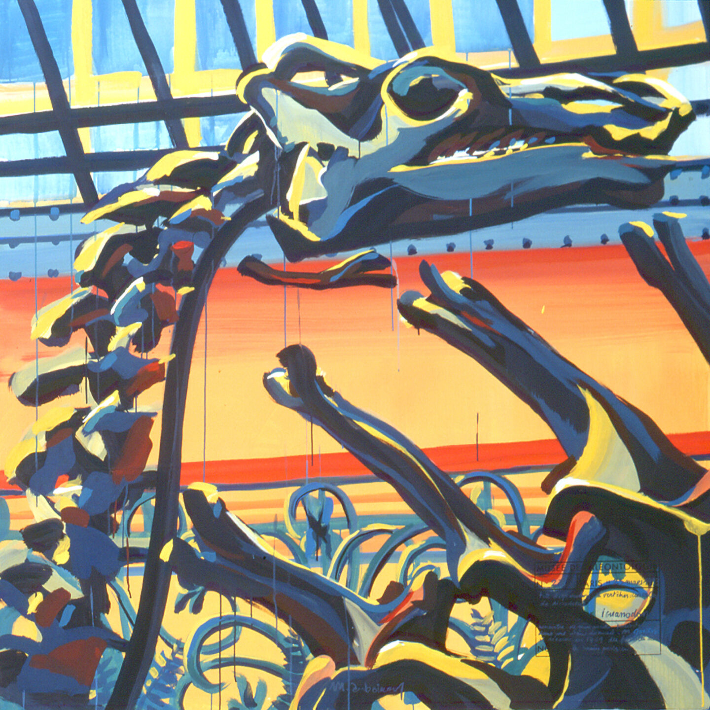 Fragment du "Diplonosaure" de Michelle AUBOIRON - Une peinture monumentale réalisée dans la grande galerie de paléontologie du Muséum d'Histoire Naturelle du Jardin des Plantes de Paris